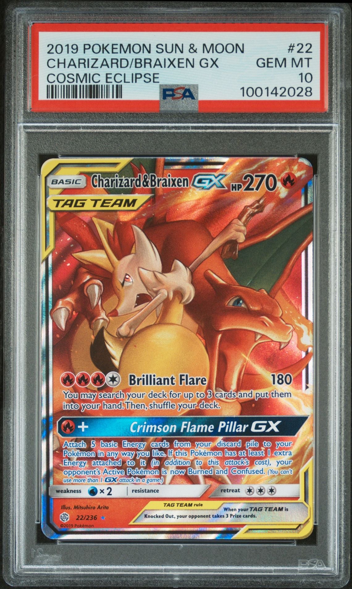 PSA 10 Charizard & Braixen GX Tag Team (EN)